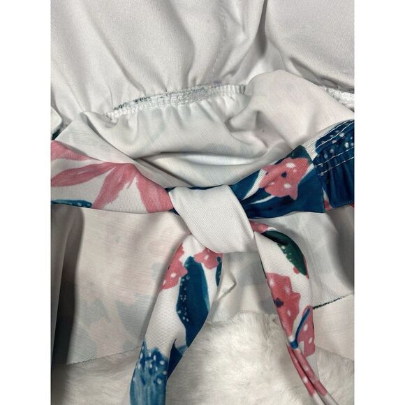 Bikini Top Size Medium Floral White Ruffled Tie Back 3443 Beach Pool - Picture 8 of 14